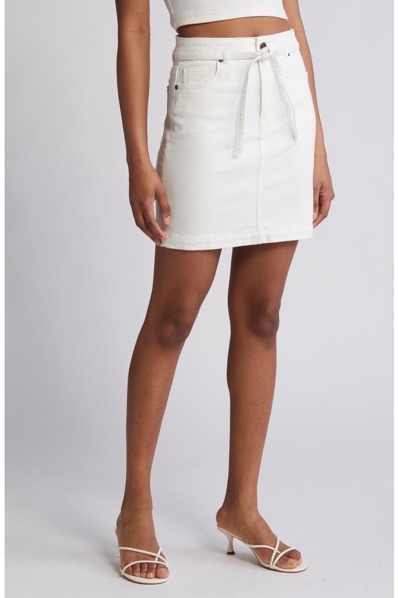 Tie Waist Denim Skirt, Main, color, PEARL
