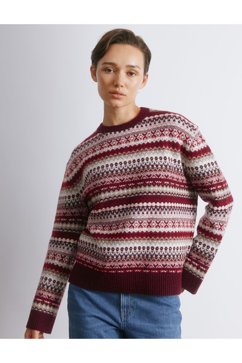Fair Isle Crew Neck Sweater, Main, color, Burgundy