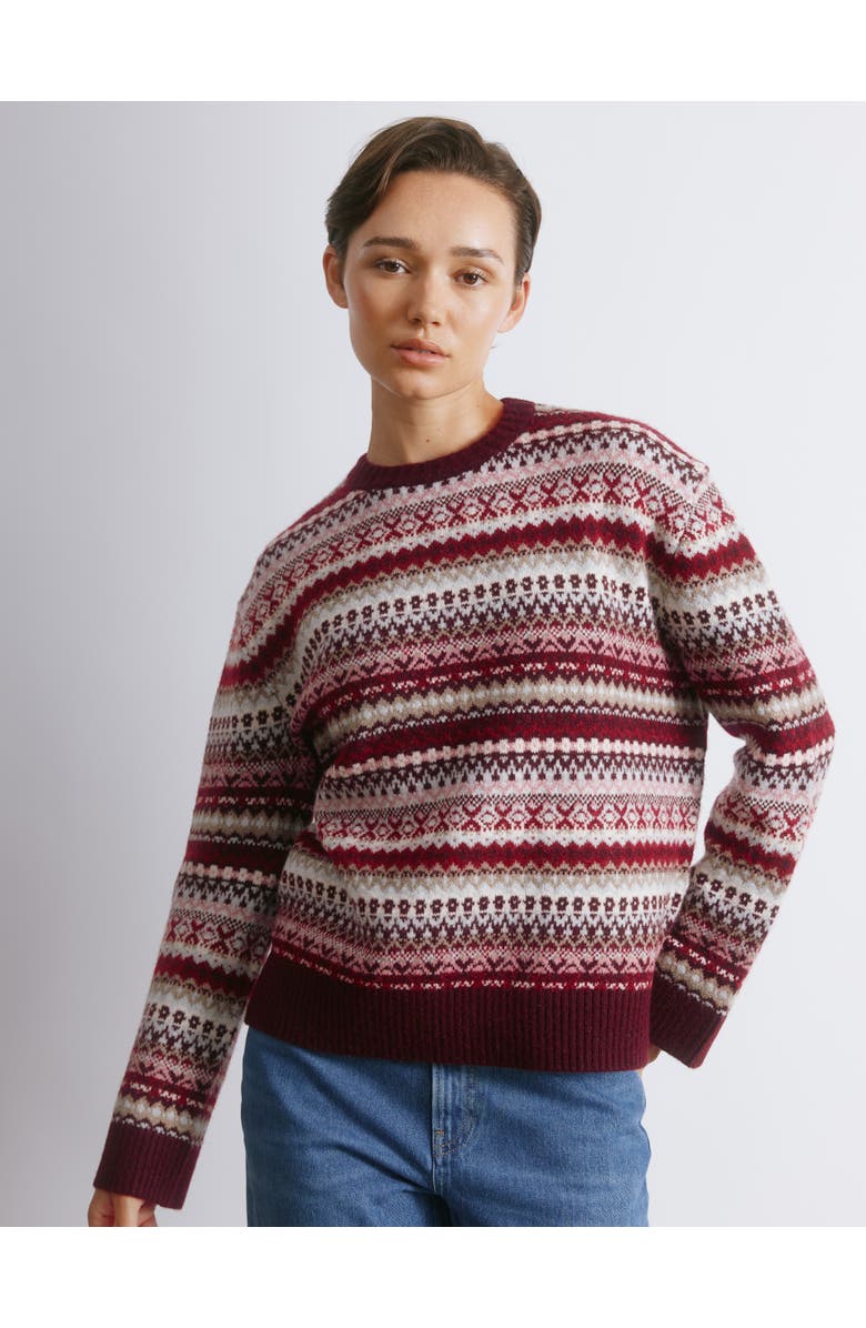 Albaray Fair Isle Crew Neck Sweater, Main, color, Burgundy