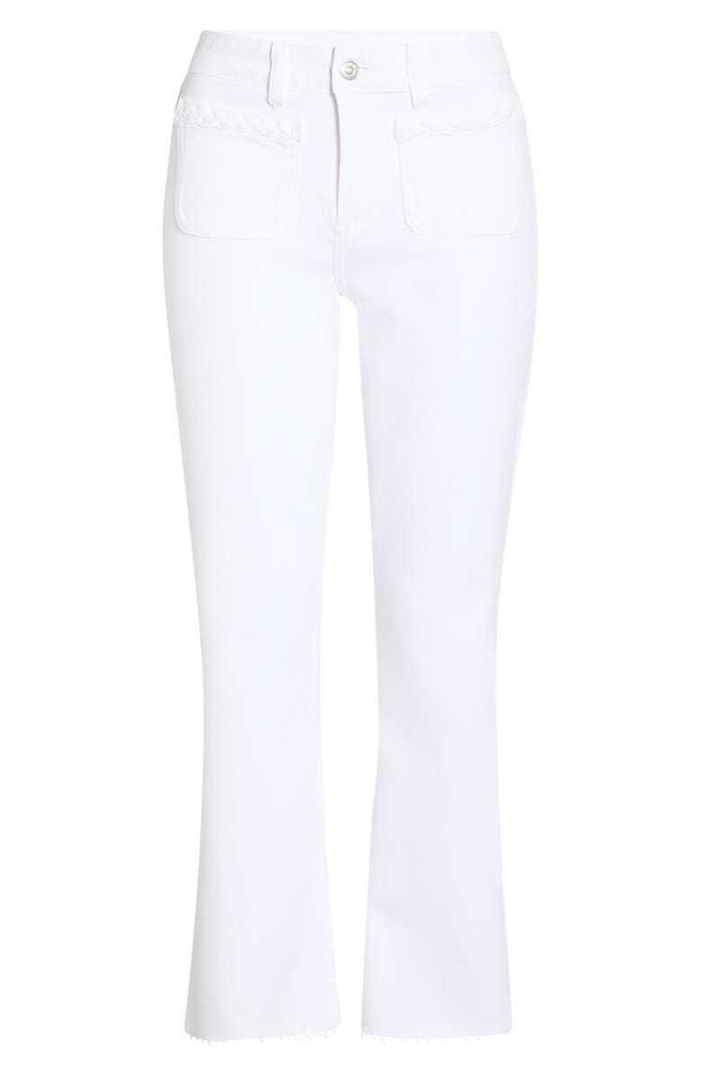 PAIGE Mason High Waist Braid Detail Crop Raw Hem Jeans, Alternate, color, Crisp White