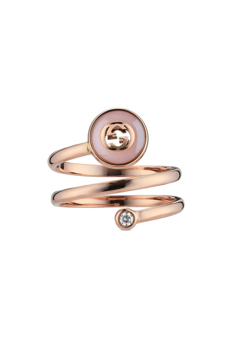 Interlocking-G Diamond & Pink Opal Coil Ring, Alternate, color, PINK/ ROSE GOLD