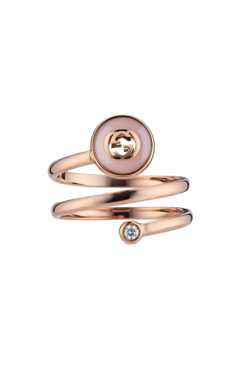 Gucci Interlocking-G Diamond & Pink Opal Coil Ring, Alternate, color, Pink/ Rose Gold