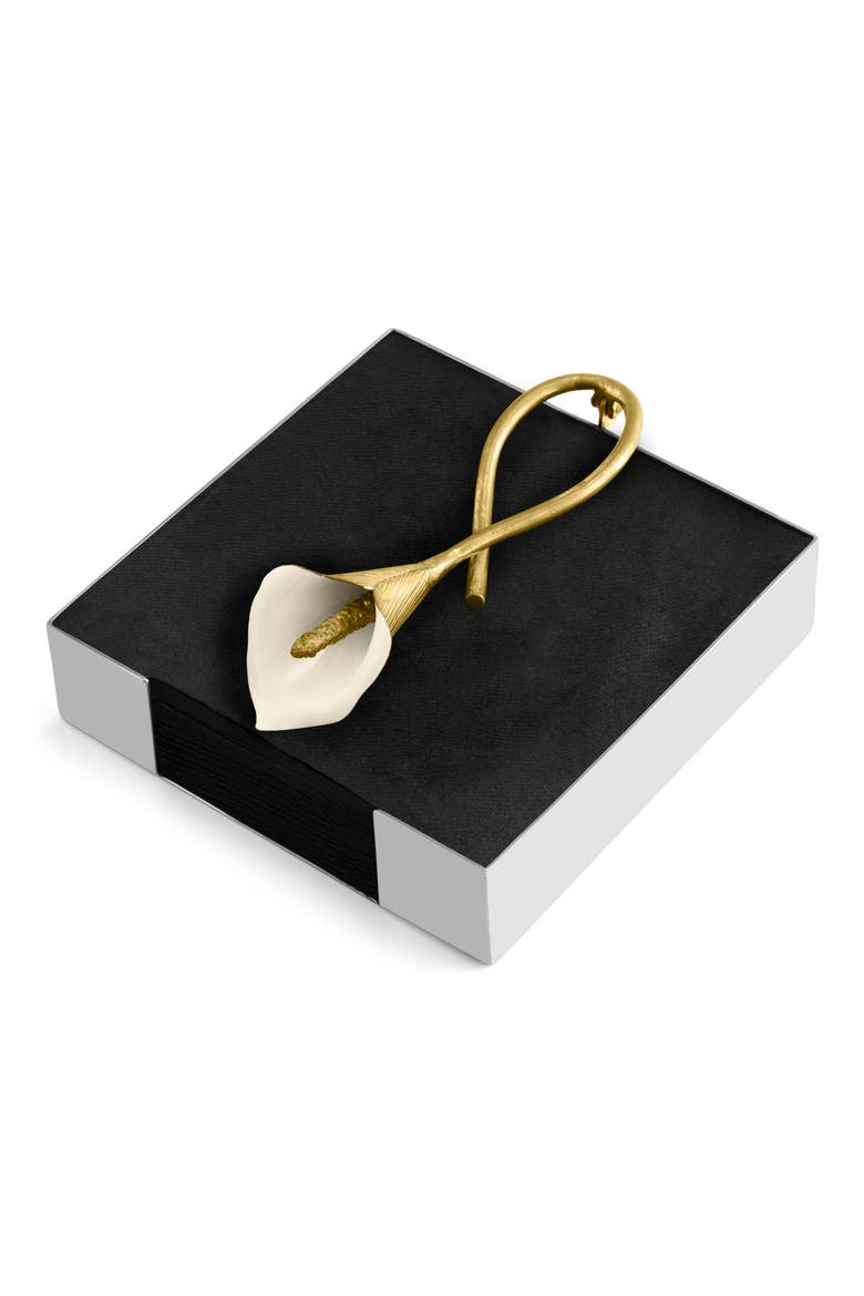 Calla Lily Cocktail Napkin Holder, Main, color, WHITE/ GOLD