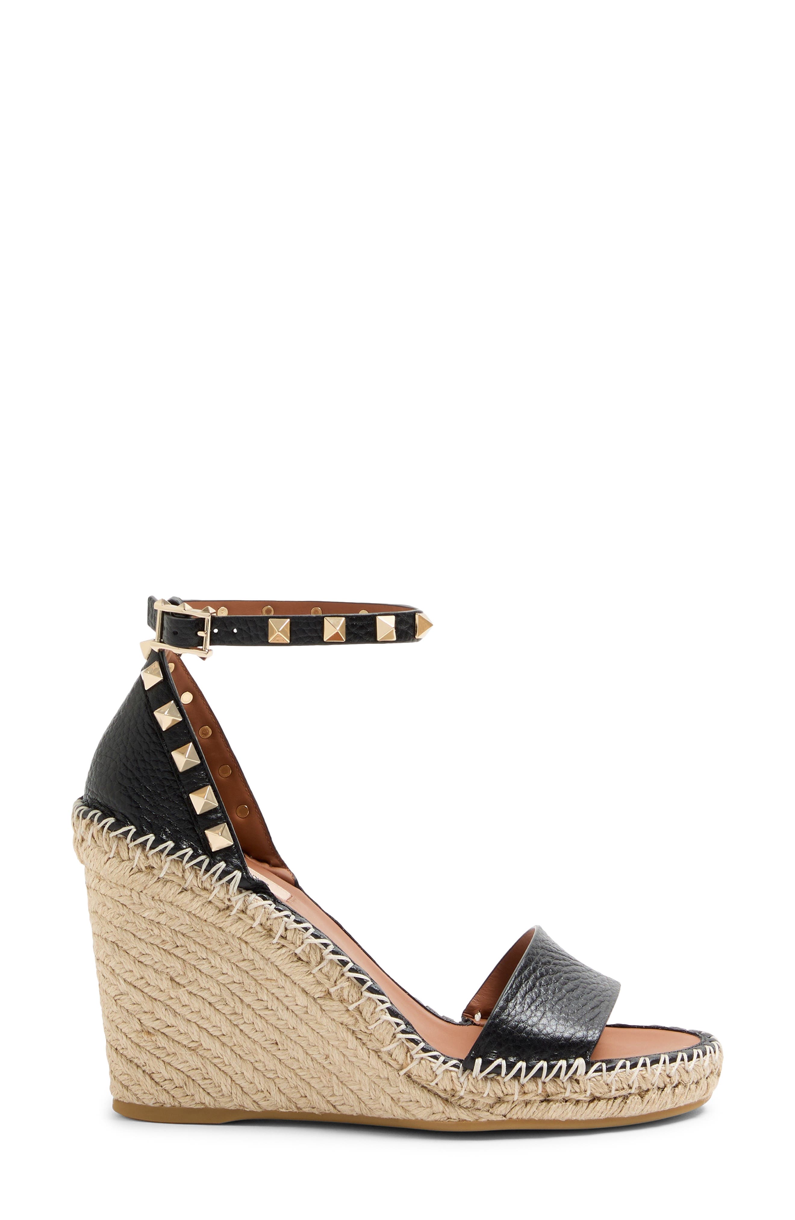 Valentino Rockstud Espadrille Wedge Sandal, Alternate, color, Natural/ Black