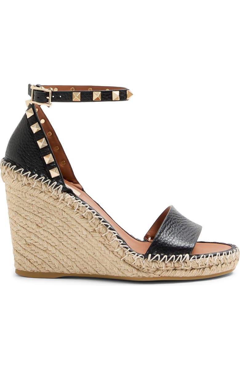 Valentino Rockstud Espadrille Wedge Sandal, Alternate, color, Natural/ Black