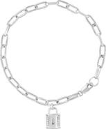 EFFY Sterling Silver Diamond Padlock Paperclip Chain Bracelet