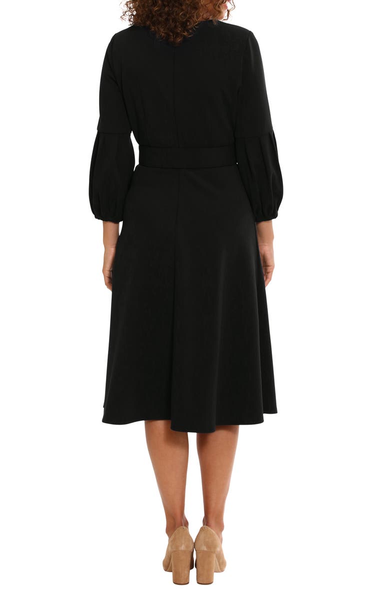 London Times Puff Sleeve Belted Fit & Flare Midi Dress, Alternate, color, 