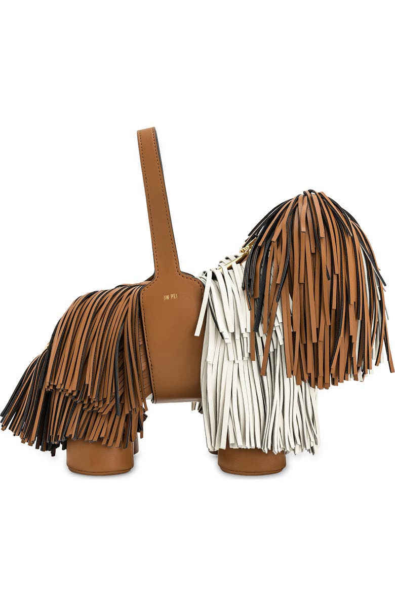 JW PEI Nita Puppy Shape Fringed Faux Leather Handbag, Main, color, Brown