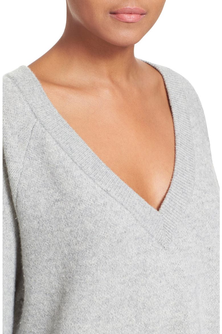 T by Alexander Wang Wool & Cashmere V-Neck Sweater, Alternate, color, HEATHER GREY
