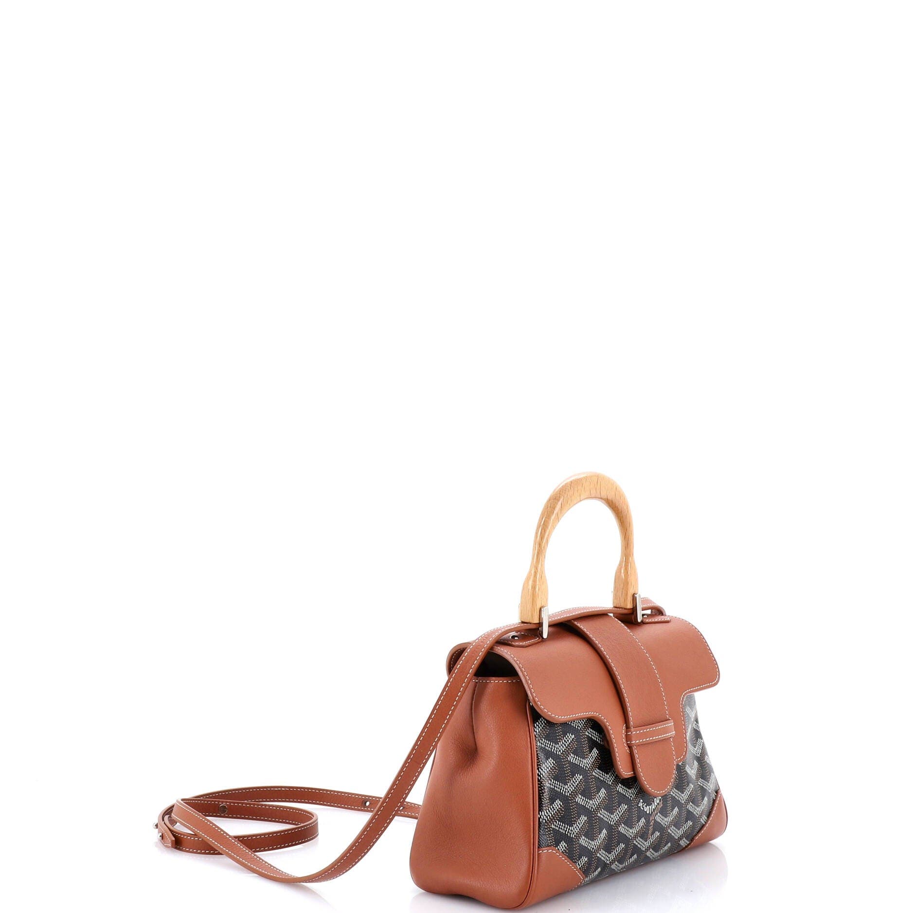 Pre-Owned Goyard Saigon Top Handle Bag Coated Canvas with Leather Mini, Alternate, color, Brown