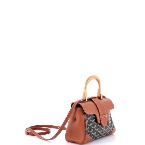 Pre-owned Goyard Goyard Saigon Top Handle Bag Coated Canvas With Leather Mini In Brown