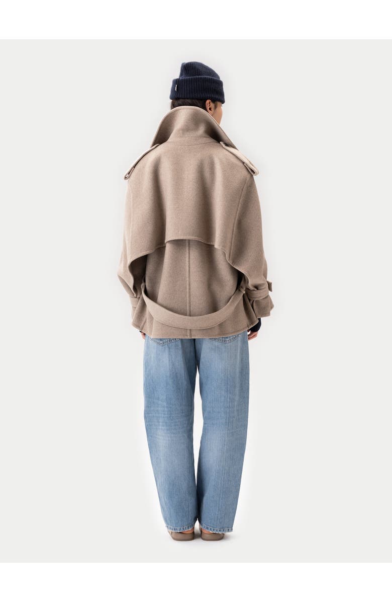Gobi Cashmere Trench-Style Cashmere Peacoat, Alternate, color, Taupe