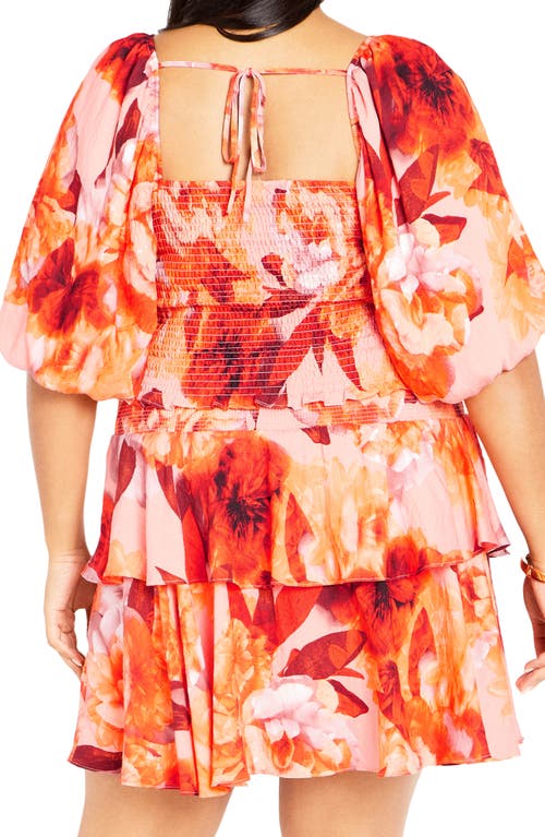 City Chic Poppie Print Smocked Crop Top In Pink