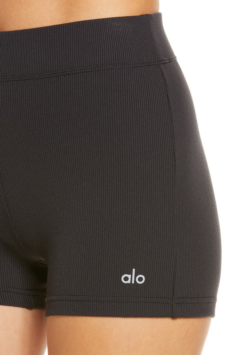 Alo Goddess Rib High Waist Bike Shorts, Alternate, color, 