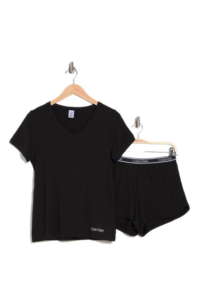 Calvin Klein V-Neck T-Shirt & Shorts 2-Piece Pajama Set, Alternate, color, Black