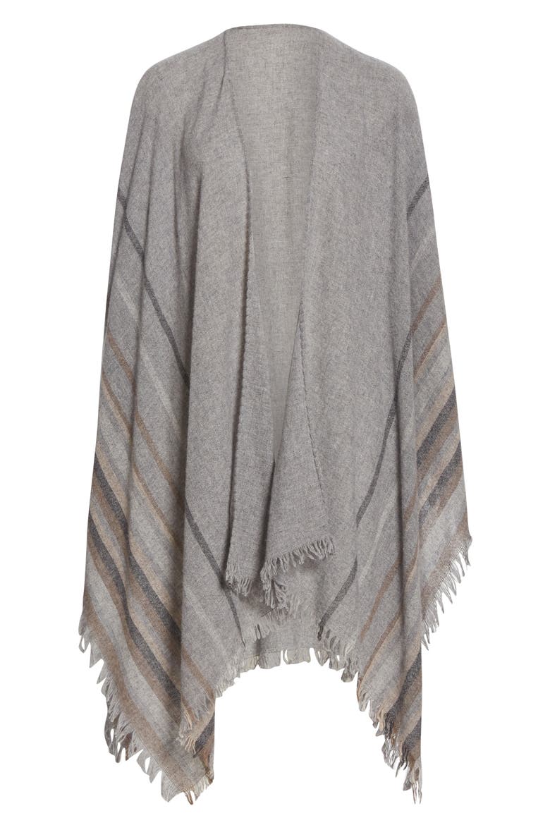 Stripe Wool Blend Poncho Wrap, Alternate, color, ASH