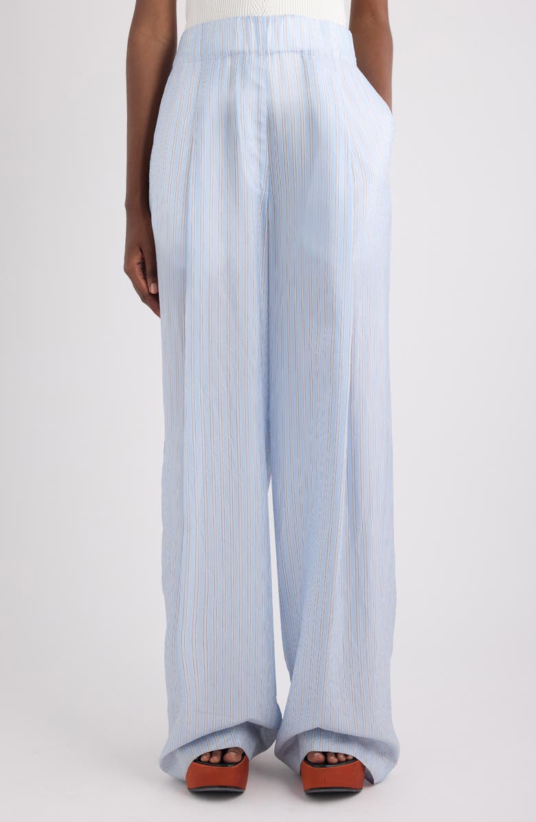 Dries Van Noten Pila Super Compact Stripe Supima<sup>®</sup> Cotton Poplin Wide Leg Pants, Main, color, Light Blue