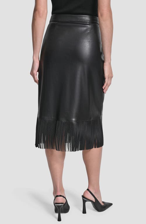 Dkny Fringe Faux Leather Midi Skirt In Black