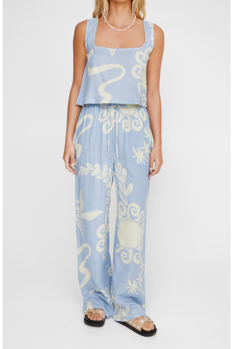 Print Straight Leg Cotton Drawstring Pants, Alternate, color, BLUE