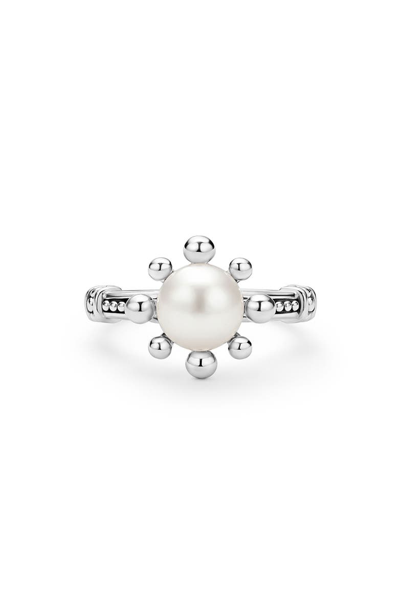 LAGOS 18K Luna Fleur Pearl Floral Ring, Main, color, Silver