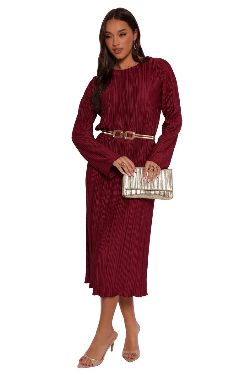 Petal & Pup Tannikah Long Sleeve Plissé Maxi Dress, Alternate, color, Ruby Wine