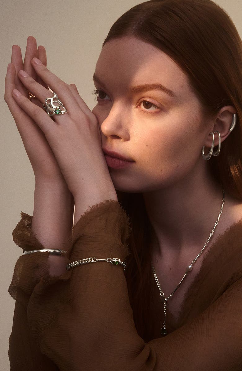 Lady Grey Aria Freshwater Pearl & Cubic Zirconia Toggle Necklace, Alternate, color, Silver/ Green