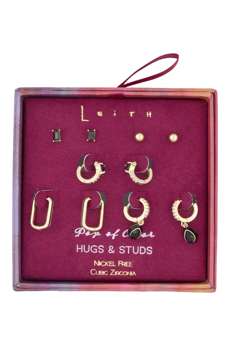 5-Pack Stud & Hoop Earrings, Main, color, BLACK- GOLD
