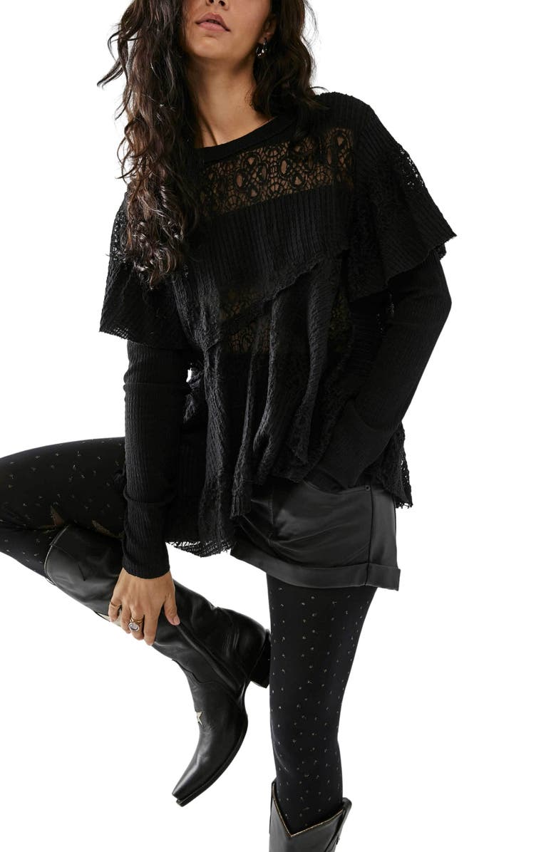 Free People Snowfall Lace Cotton Blend Tunic Top, Alternate, color,