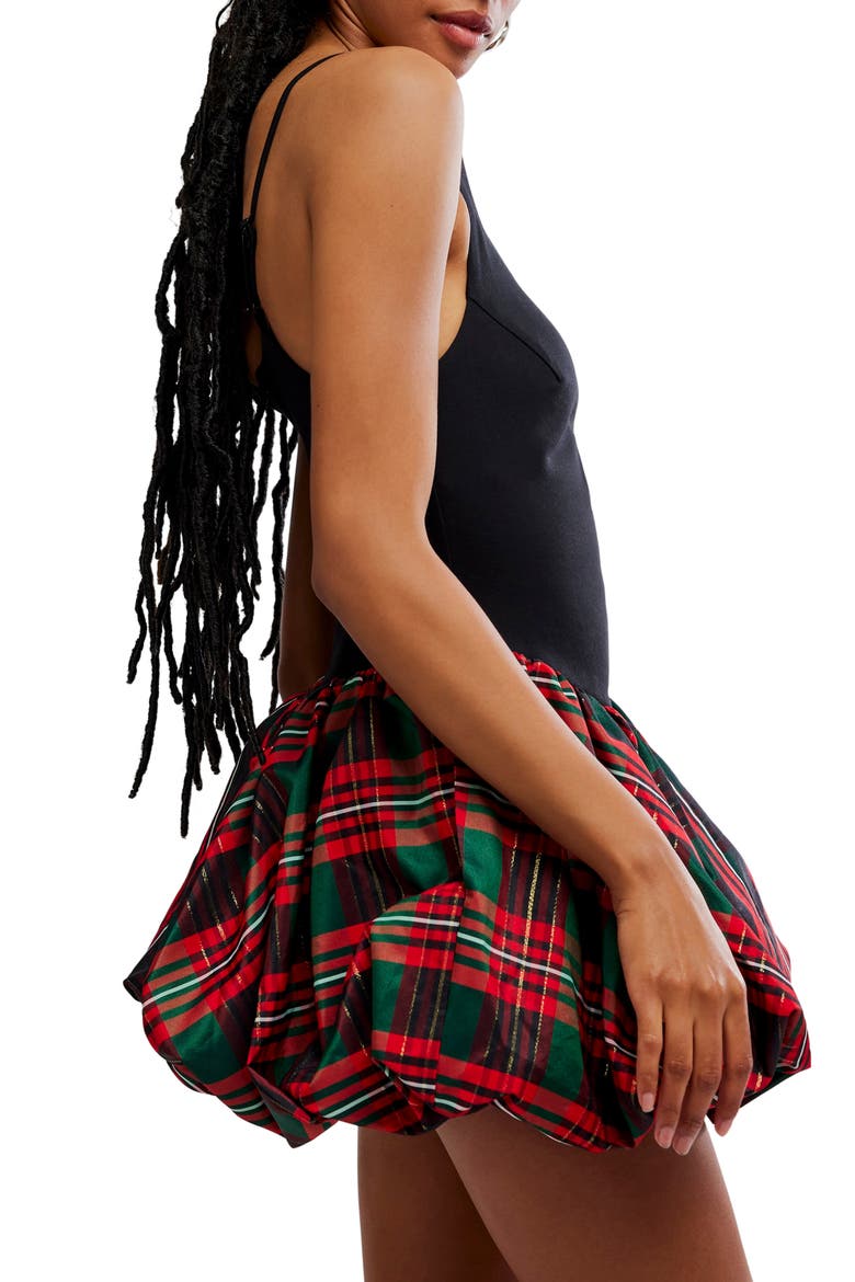 Tinsel Kiss Bubble Skirt Minidress, Alternate, color, RED PLAID