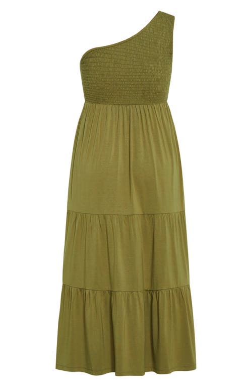 City Chic Darcy Smocked One Shoulder Dress In Green