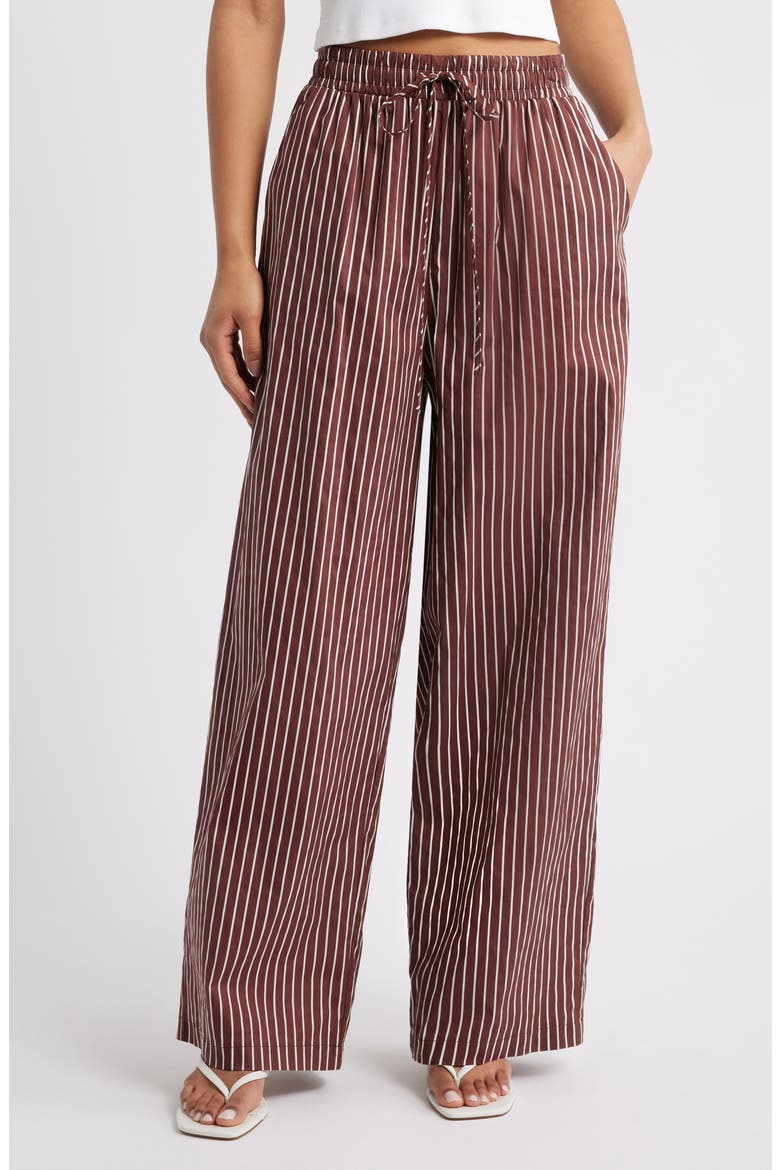 Darya Stripe Drawstring Waist Wide Leg Pants, Main, color, CHOCOLATE STRIPE