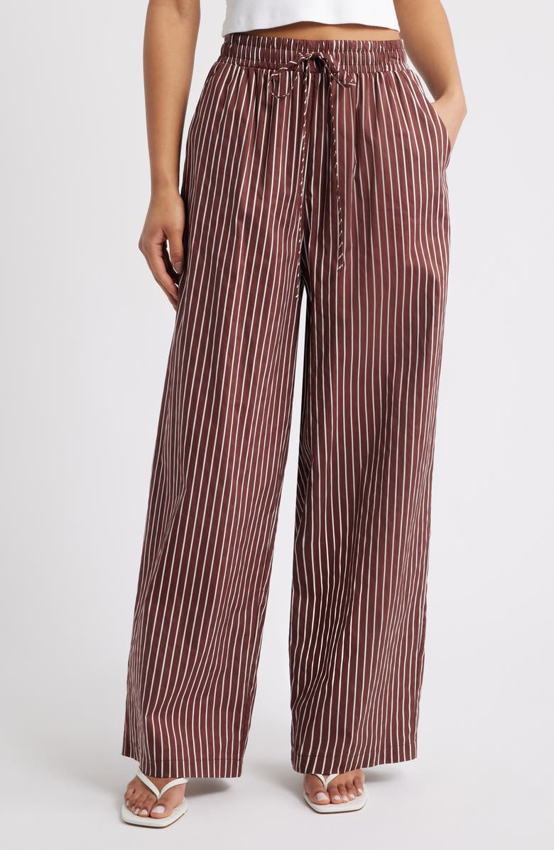 Petal & Pup Darya Stripe Drawstring Waist Wide Leg Pants, Main, color, Chocolate Stripe