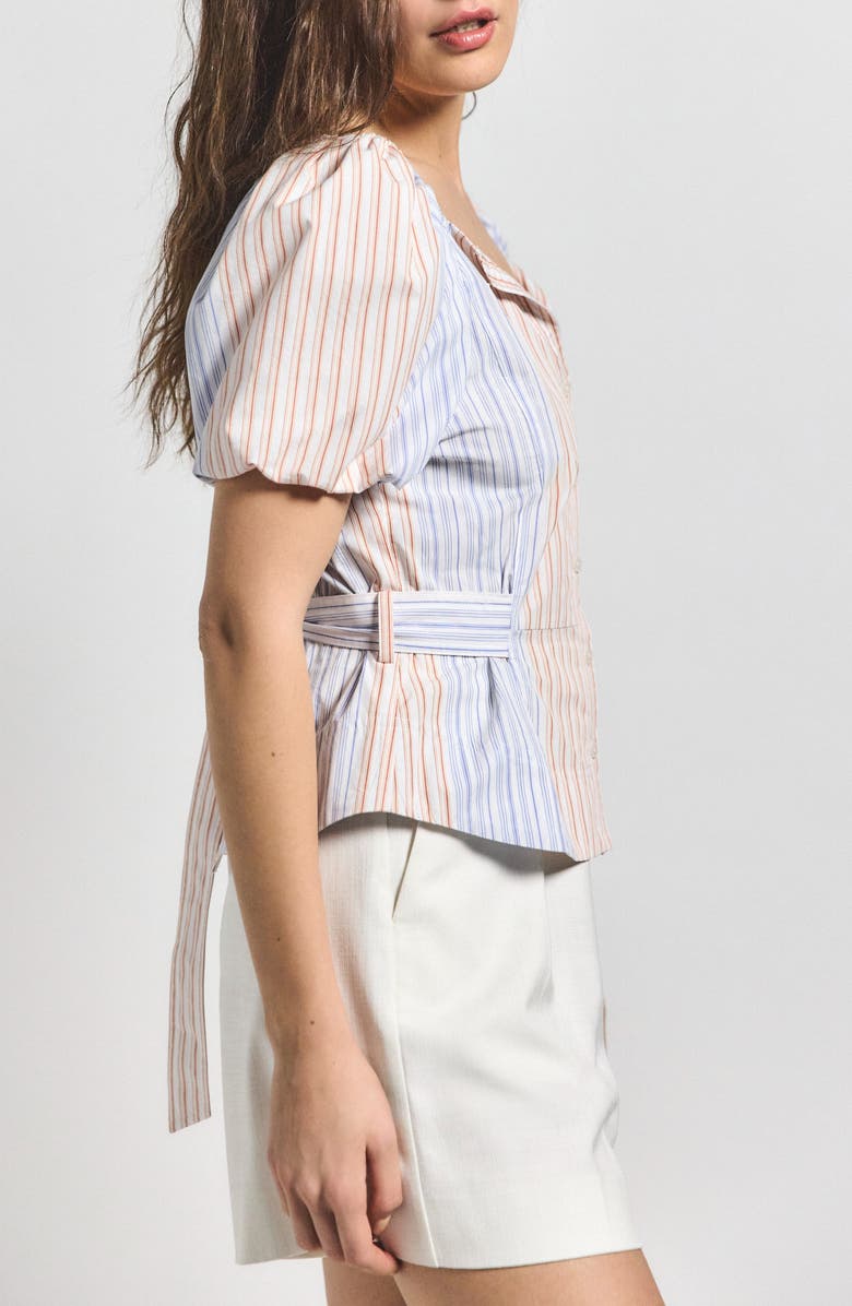 Derek Lam 10 Crosby Davina Stripe Off the Shoulder Belted Top, Alternate, color, Horizon Multi