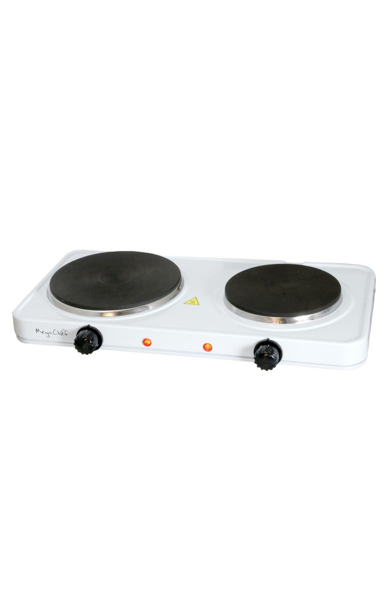 Megachef Electric Easily Portable Ultra Lightweight Dual Burner Cooktop Buffet Range in Sleek White, Alternate, color, White