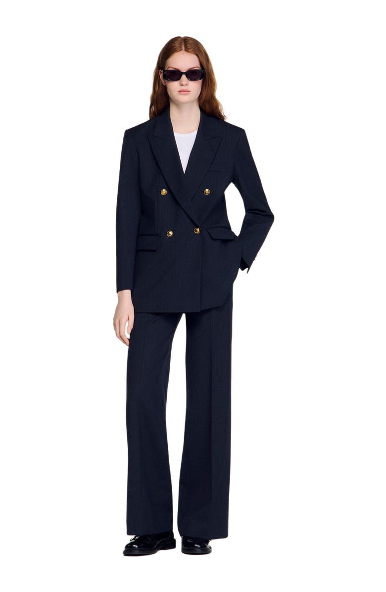 SANDRO Pinstripe jacket, Alternate, color, Navy Blue