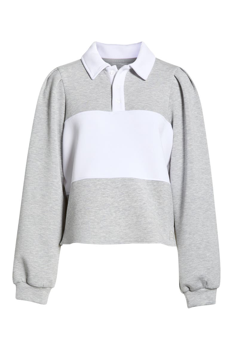 Dreamweave Colorblock Puff Sleeve Rugby Shirt, Alternate, color, HTR CONCRETE/ BRILLIANT WHITE