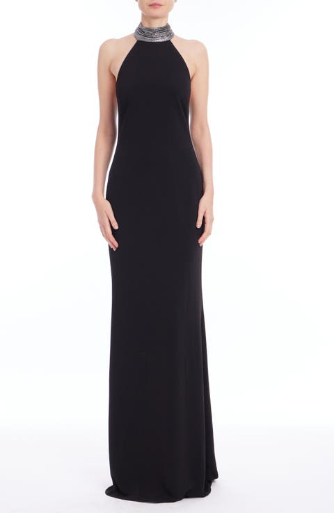 Metallic Collar Column Gown