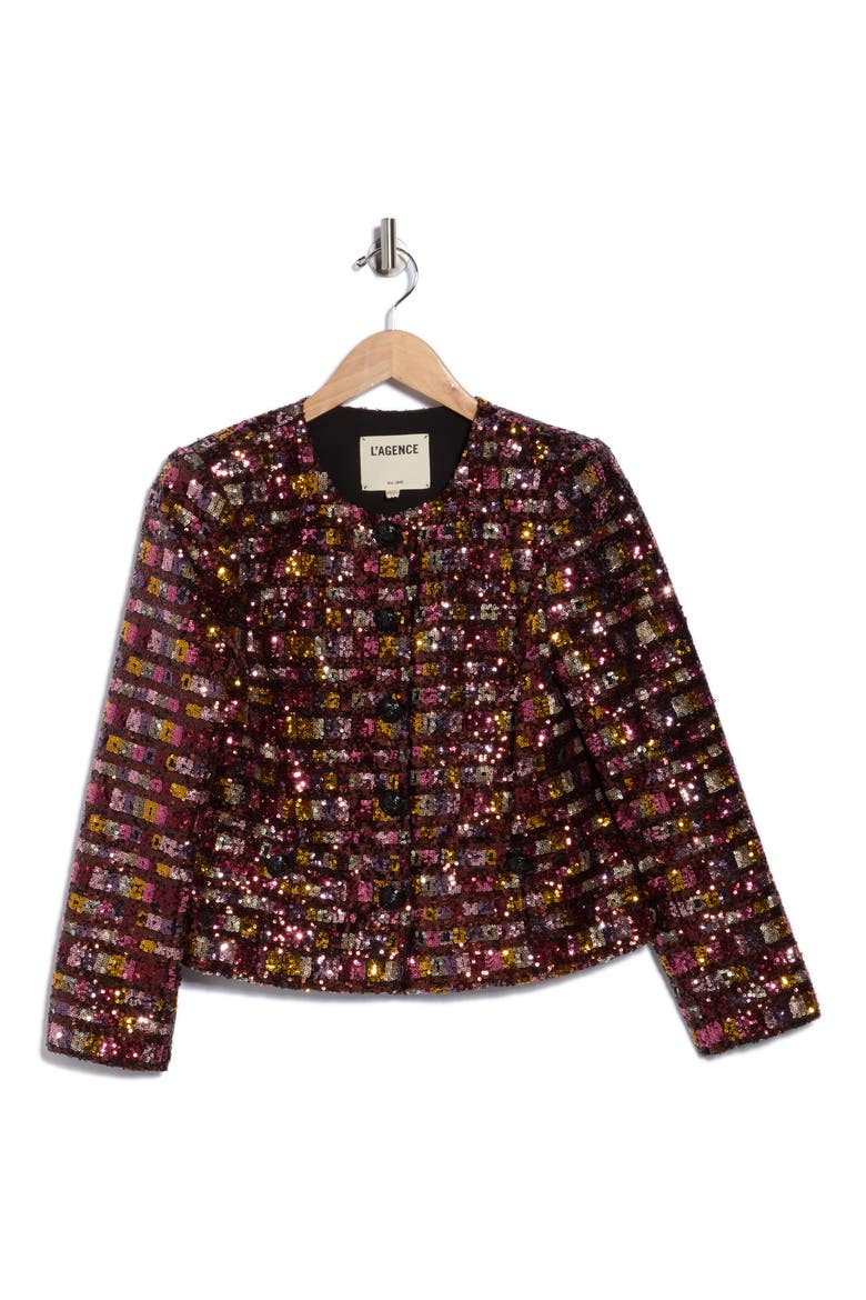 Caprina Three-Quarter Sleeve Jacket, Alternate, color, WISTERIA/DESERT CLY SEQUIN STP