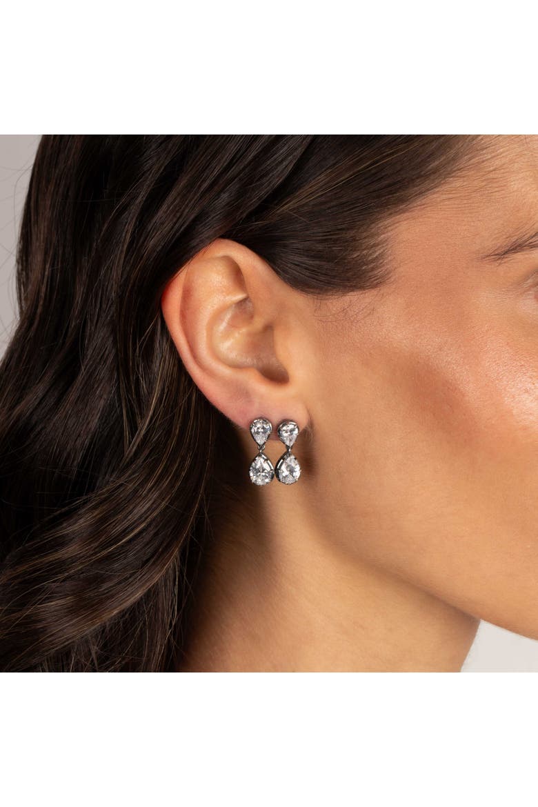 CZ Double Pear Encased Drop Stud Earring, Alternate, color, Silver