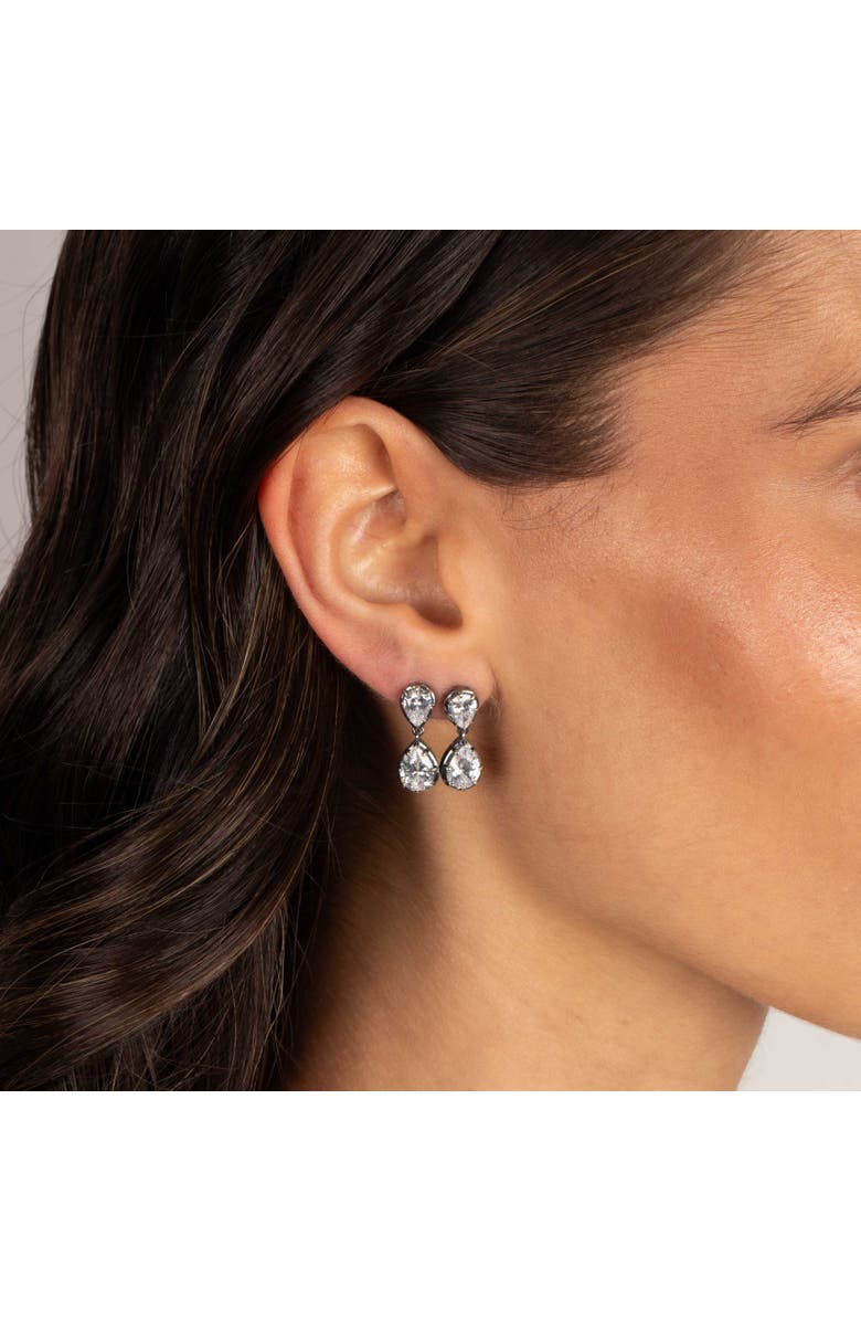 BY ADINA EDEN CZ Double Pear Encased Drop Stud Earring, Alternate, color, Silver
