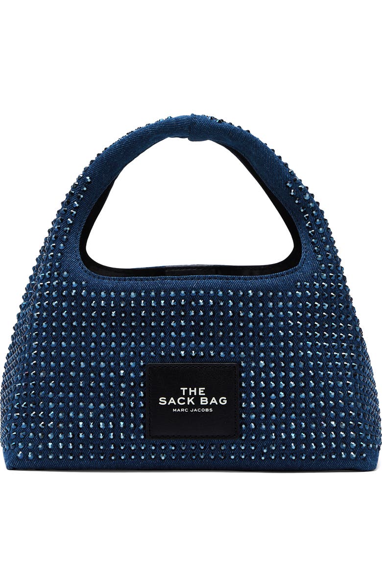 Marc Jacobs The Mini Crystal Denim Sack Bag, Main, color, Dark Wash Crystal