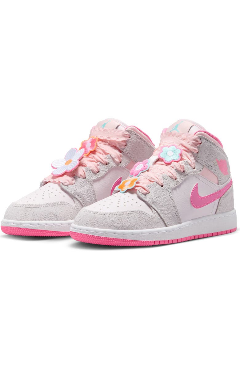 Jordan Kids' Air Jordan 1 Mid Sneaker, Main, color, Vast Grey/ Pink Glow