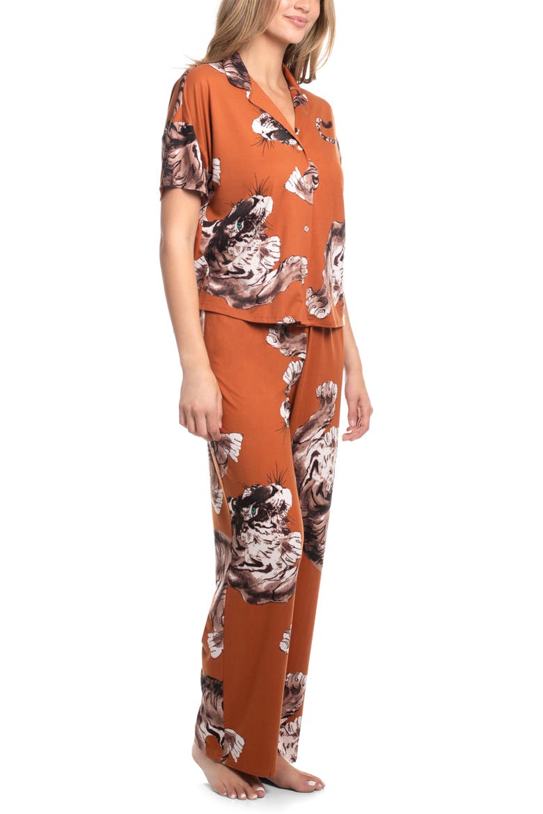 Bowie Tiger Knit Pajamas, Alternate, color, RUST