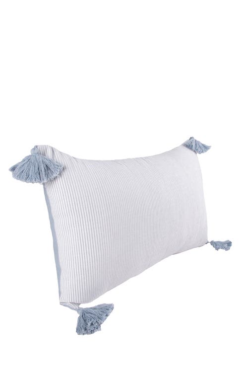 Carol & Frank Bree Vertical Stripe Tasseled Cotton Accent Pillow In White