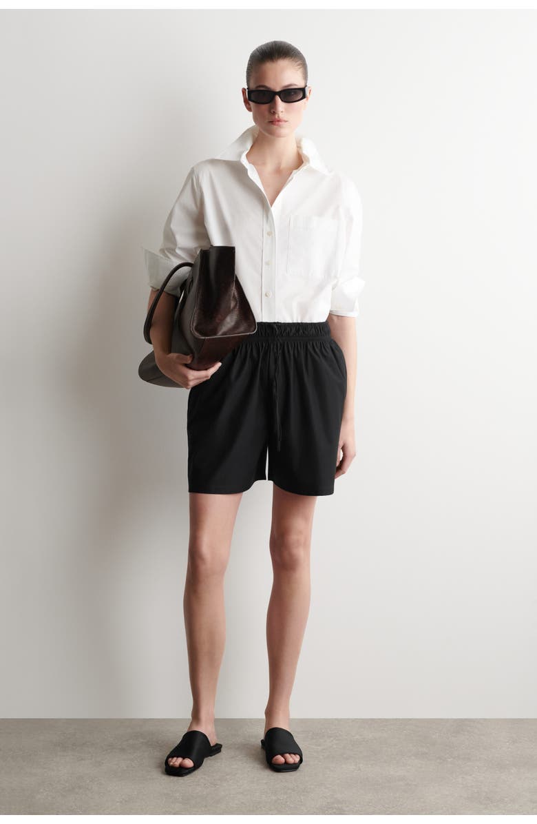 COS Ruched-waist Shorts, Main, color, Black