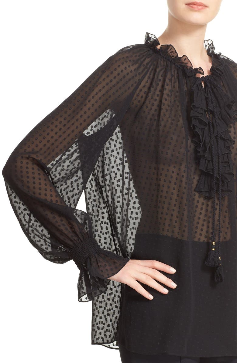 Roberto Cavalli Fil Coupé Ruffle Blouse, Alternate, color, 