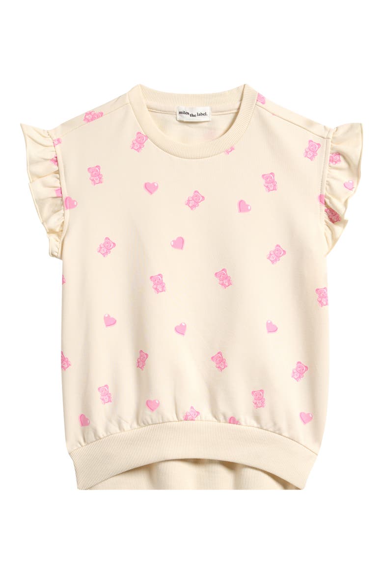 Kids' Gummy Bears Ruffle Short Sleeve French Terry Sweatshirt, Main, color, OFF WHITE