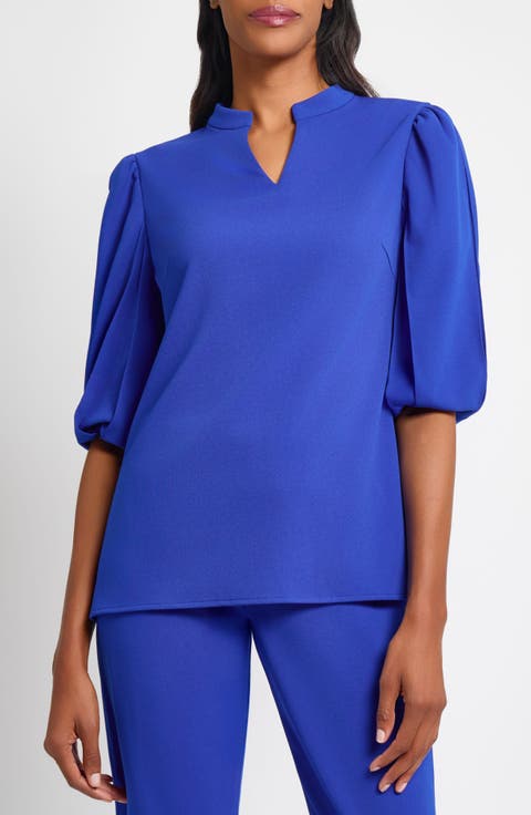 Deco Puff Sleeve Stretch Crepe Top