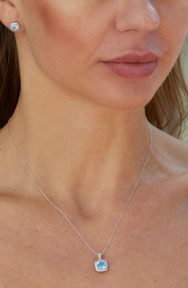 SAVVY CIE JEWELS Stone Pendant Necklace & Cushion Stud Earrings Box Set, Alternate, color, Blue