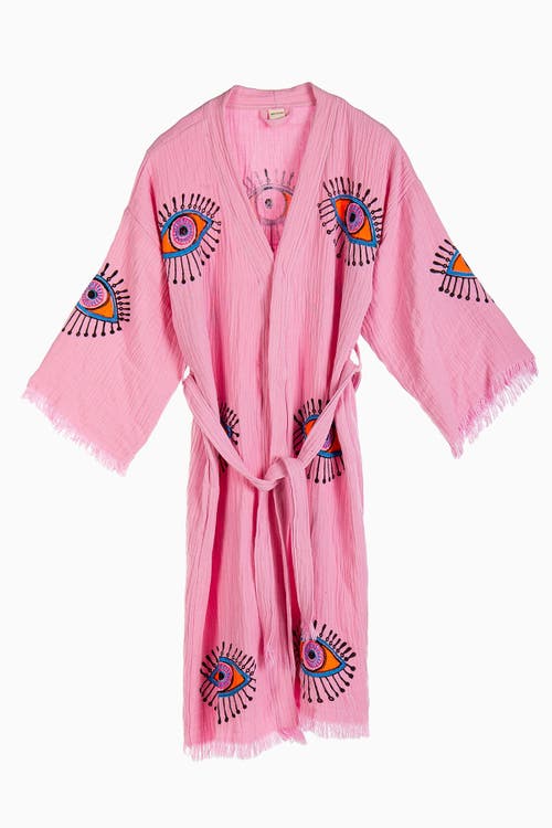 Forever & Always Shoes Aria Evil Eye Handmade Cotton Kimono In Light Pink